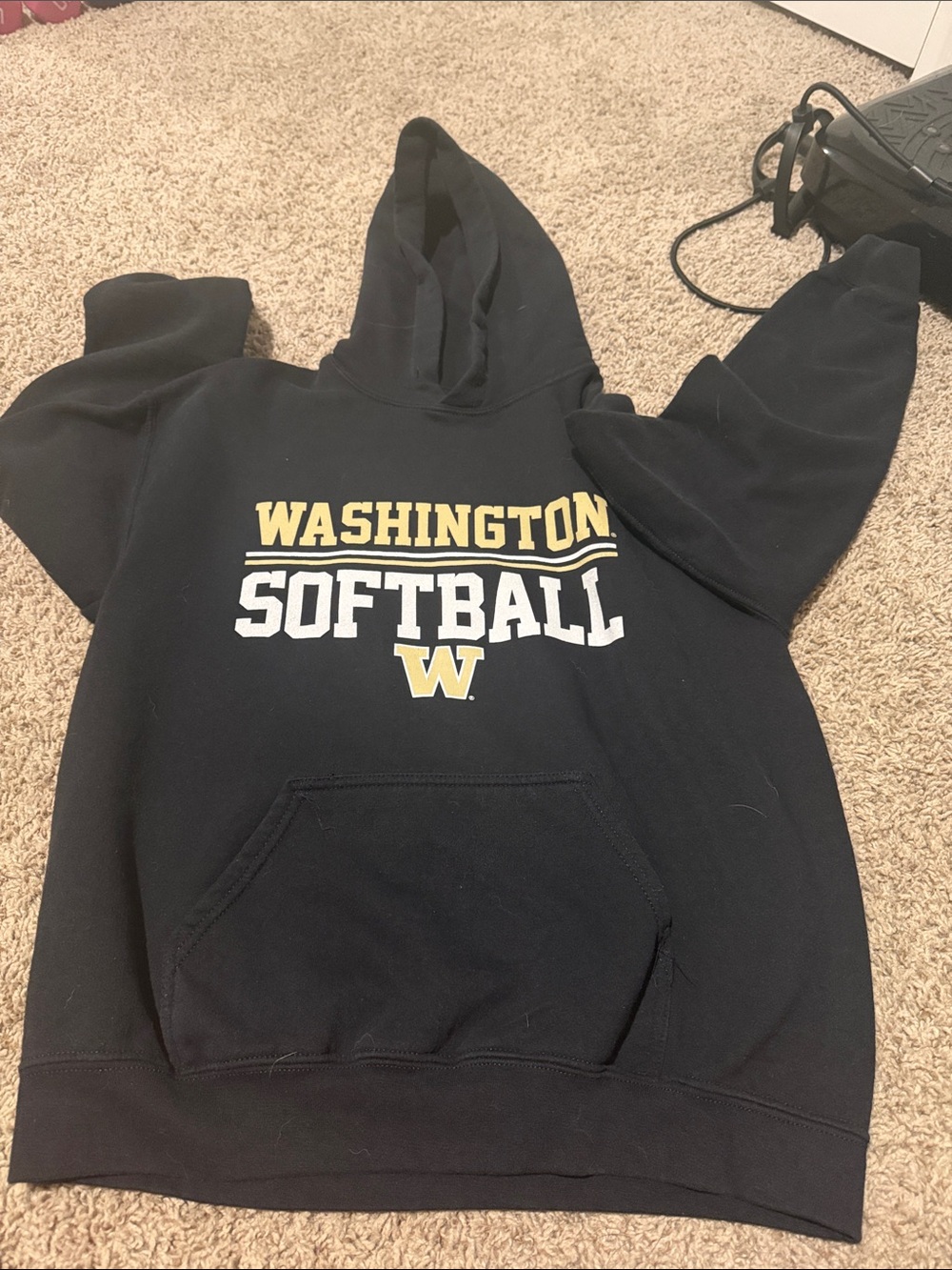 Washington Softball Black Hoodie with Gold & White Logo